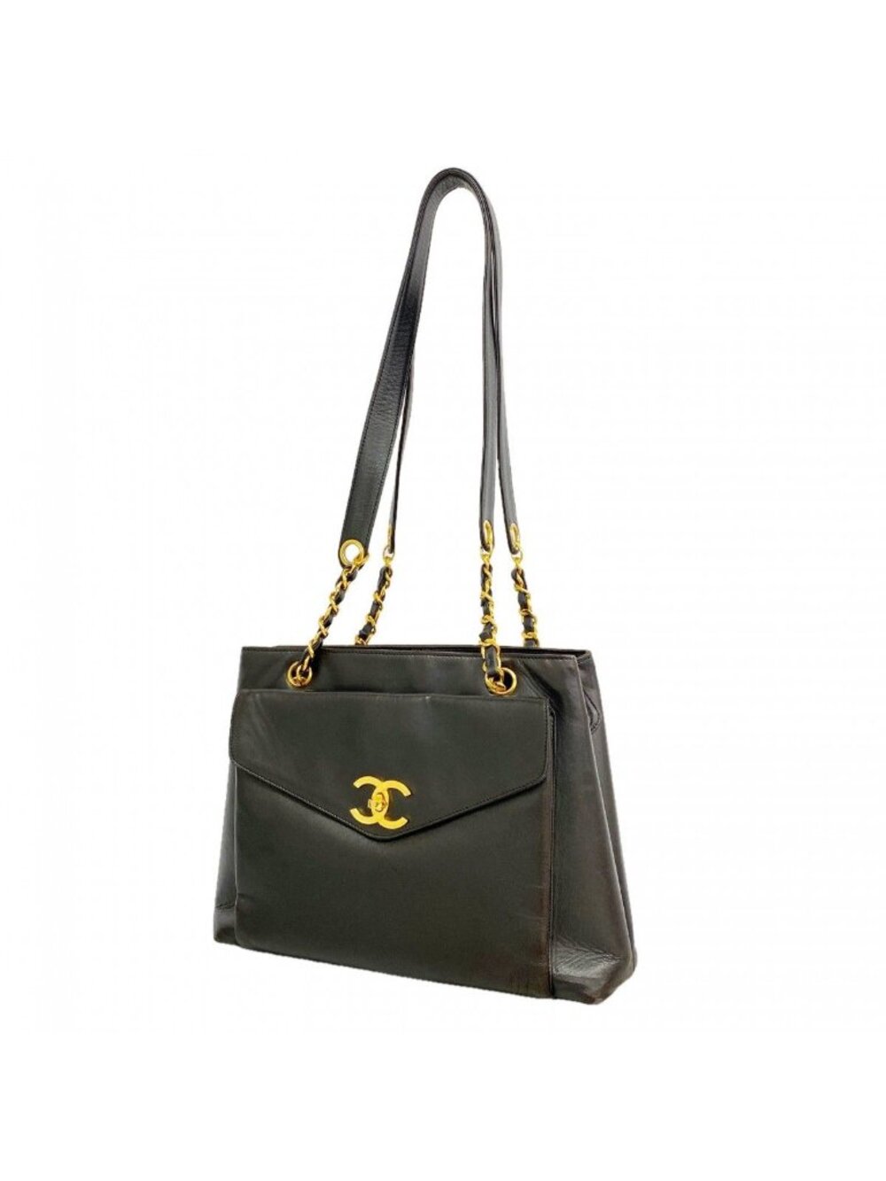 Chanel Shoulder Bag Lambskin Black Gold